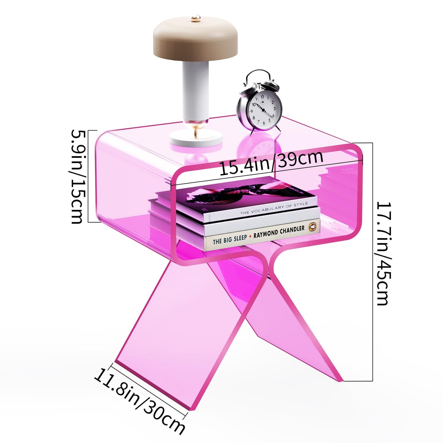 solaround Acrylic Side Table, No Assembly, 39 x 30 x 45 cm, Pink