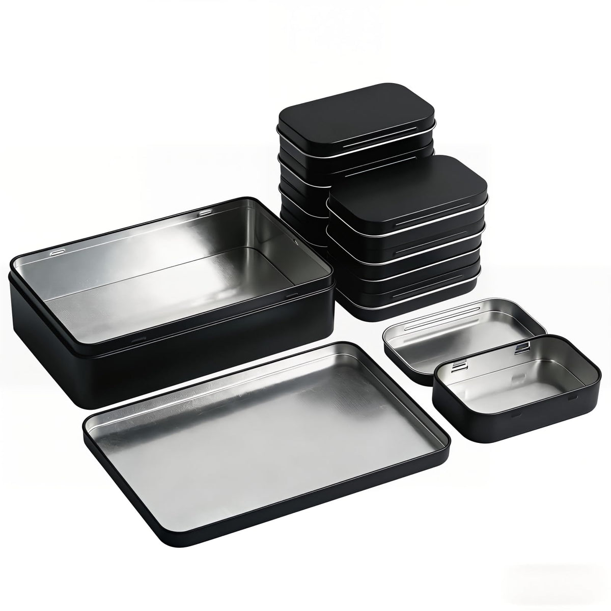 Goodma 9 Pack Rectangular Empty Tin Box Containers, Black, Mixed
