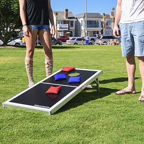 GoSports 4 x 2 ft Regulation Size Aluminum Cornhole Game Sets – Choose LED Lights or Standard - Set Includes 2 Foldable Boards, 8 Bean Bags, & Rules