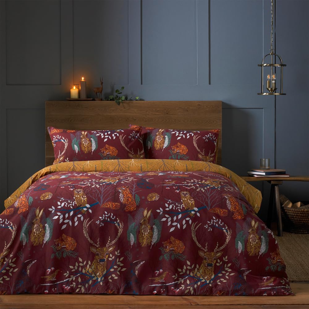furn. Forest Fauna 3pcs, Super King Duvet Cover Set, Cotton, Polyester, Rust