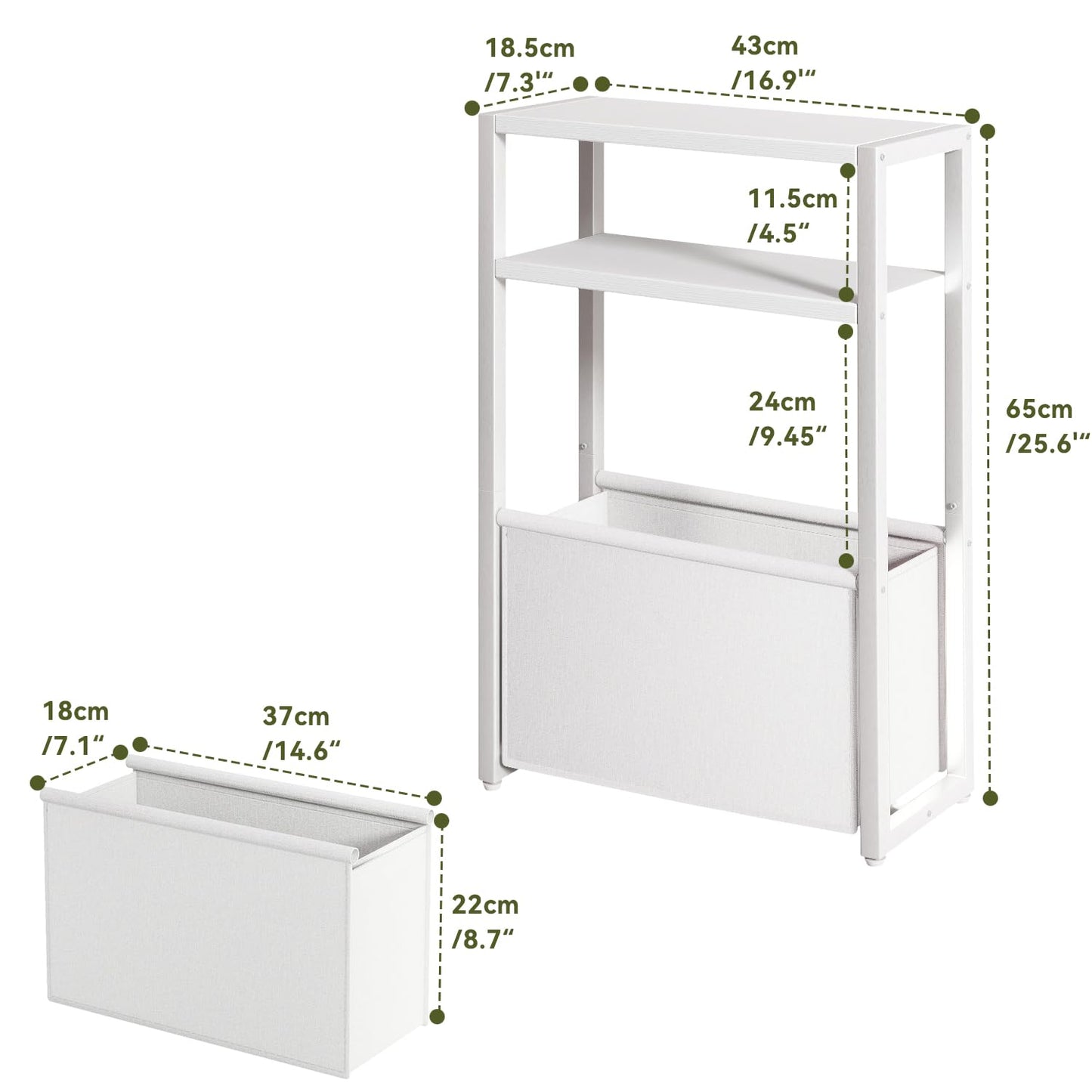 IBUYKE Narrow Side Table,Slim End Table with Fabric Basket,White TMZ009W