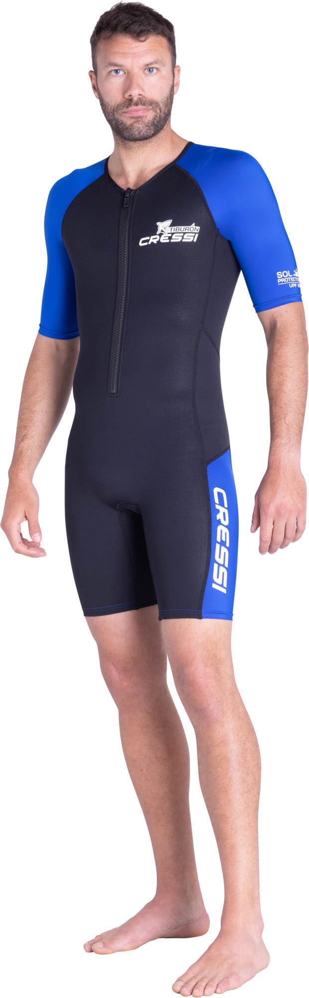 Cressi Mens Tiburon Man Monopiece 2 Mm Shorty Wetsuit, Black / Blue, XL EU