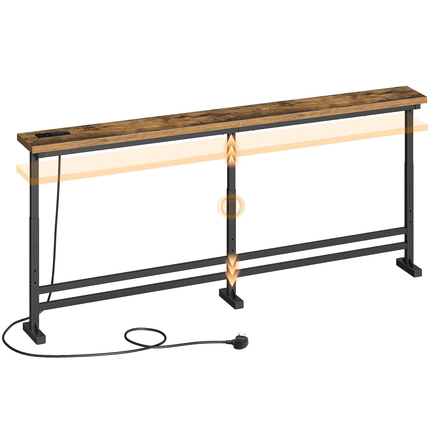 YATINEY 15 cm Slim Console Table, Height-Adjustable Behind Sofa Table, 180 cm Hallway Table, Narrow Long Sofa Table with Power Outlet