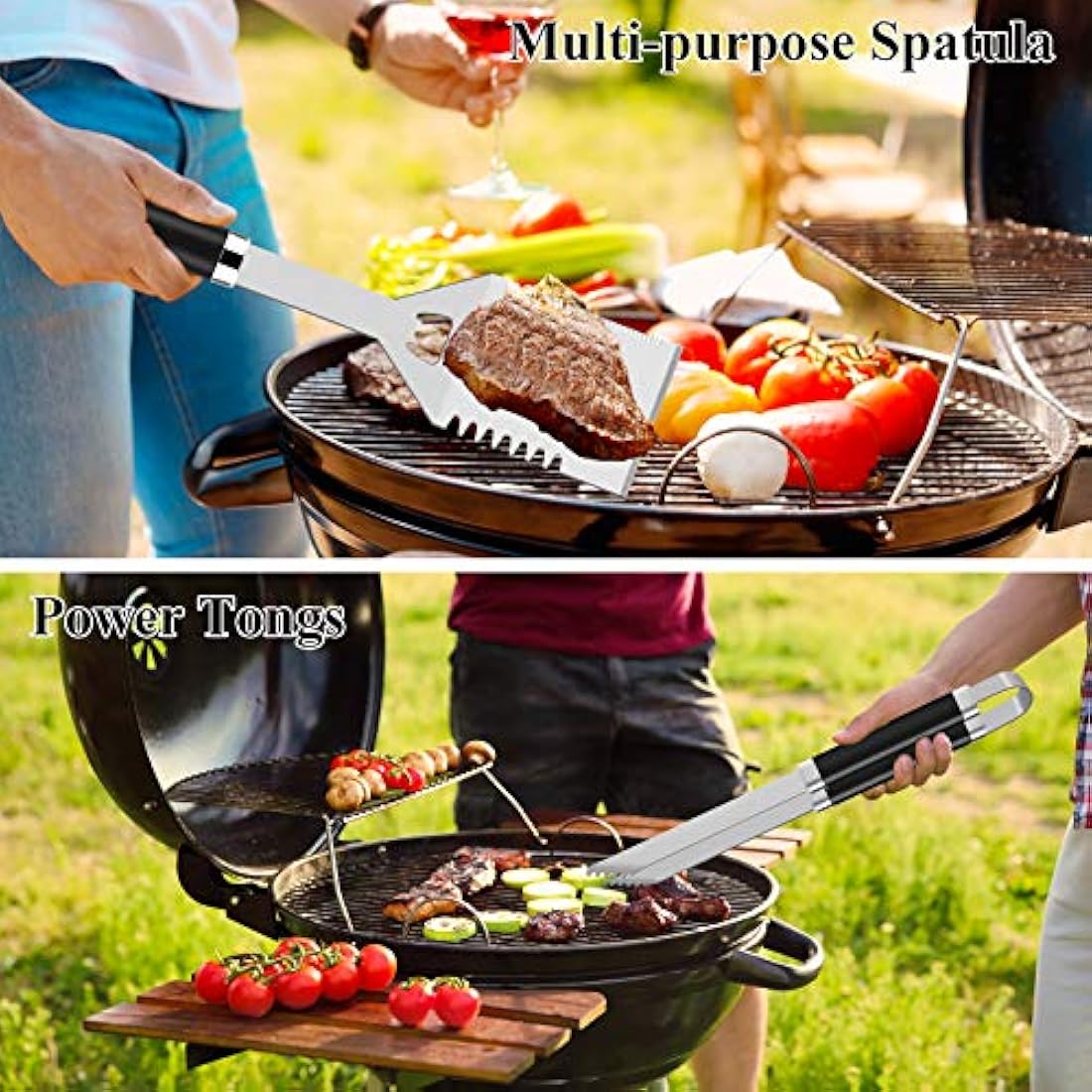 ROMANTICIST 26pcs Extra Thick Stainless Steel Grill Tool Set for Men,Heavy Duty Grilling Accessories Kit for Backyard, BBQ Utensils Gift Set with Meat Thermometer in Aluminum Case for Birthday Black