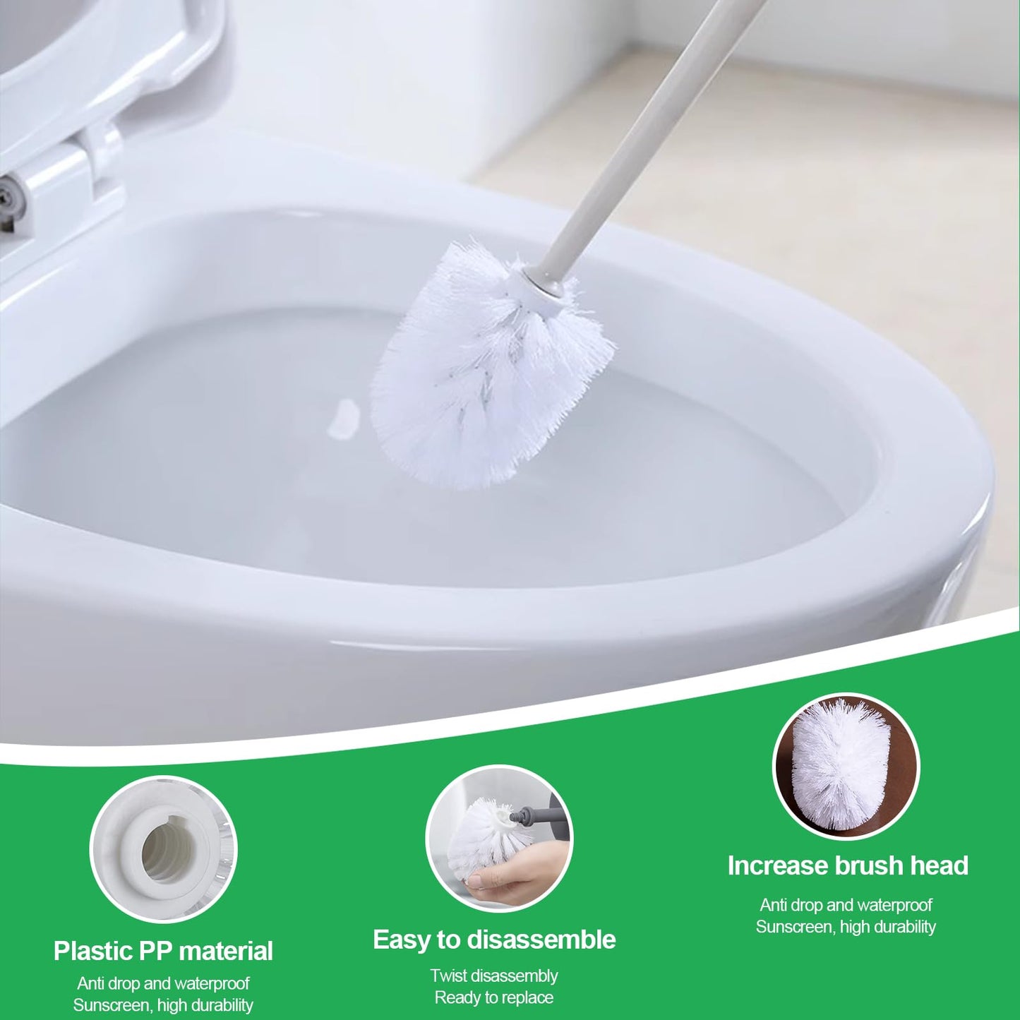 Skibetfo 4pcs Replacement Toilet Brush Head White Antibacterial Toilet Brush Replacement Head Screw On 12mm Thread Port Toilet Cleaning Brushes Head