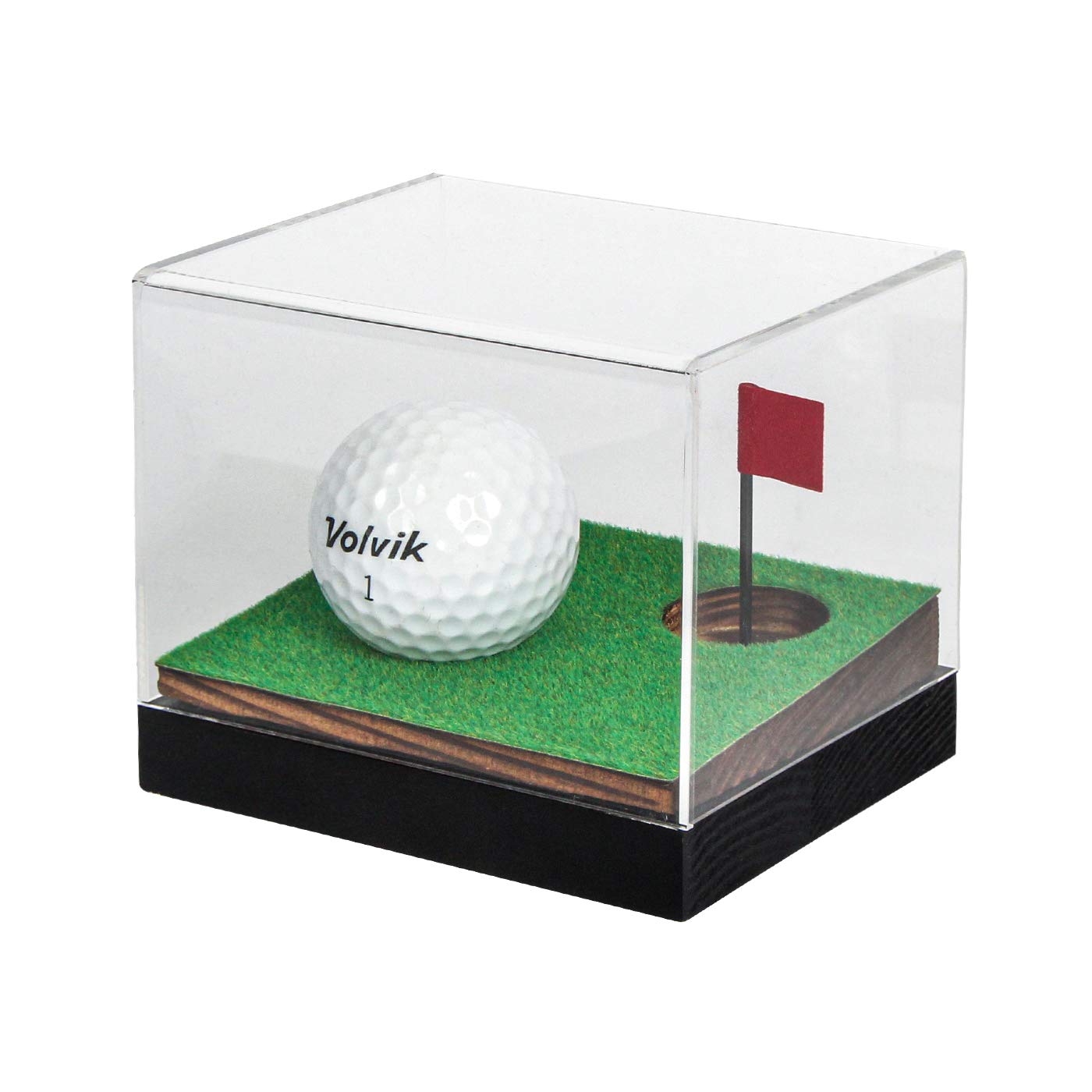 J JACKCUBE DESIGN Clear Acrylic Golf Ball Memorabilia Display Case, Dust Protection Transparent Holder Storage Box for Souvenir Golfball with Wood