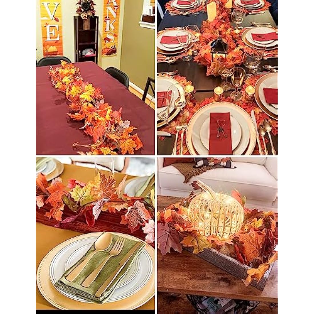 2 Pack Artificial Autumn Maple Leaves Vines Decorations, 5.9Ft/Piece Fall Leaf Garland Hanging Plant with Hooks, Thanksgiving Halloween Decor for House Garden Wall Doorway Fireplace Autumn Decoration