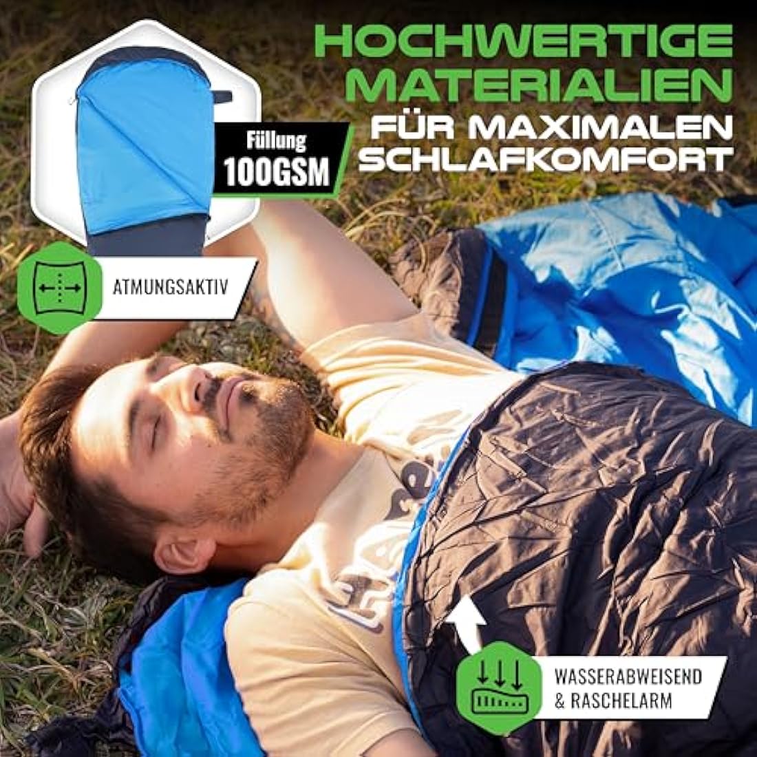 MOUNTREX® sleeping bag – Ultra Light (720g) with Small Pack Size - Outdoor Summer Sleeping Bag - Mummy Shape (205x75cm) - Compact, Warm, Lightweight - for Camping, Travel, Backpacking or Festivals