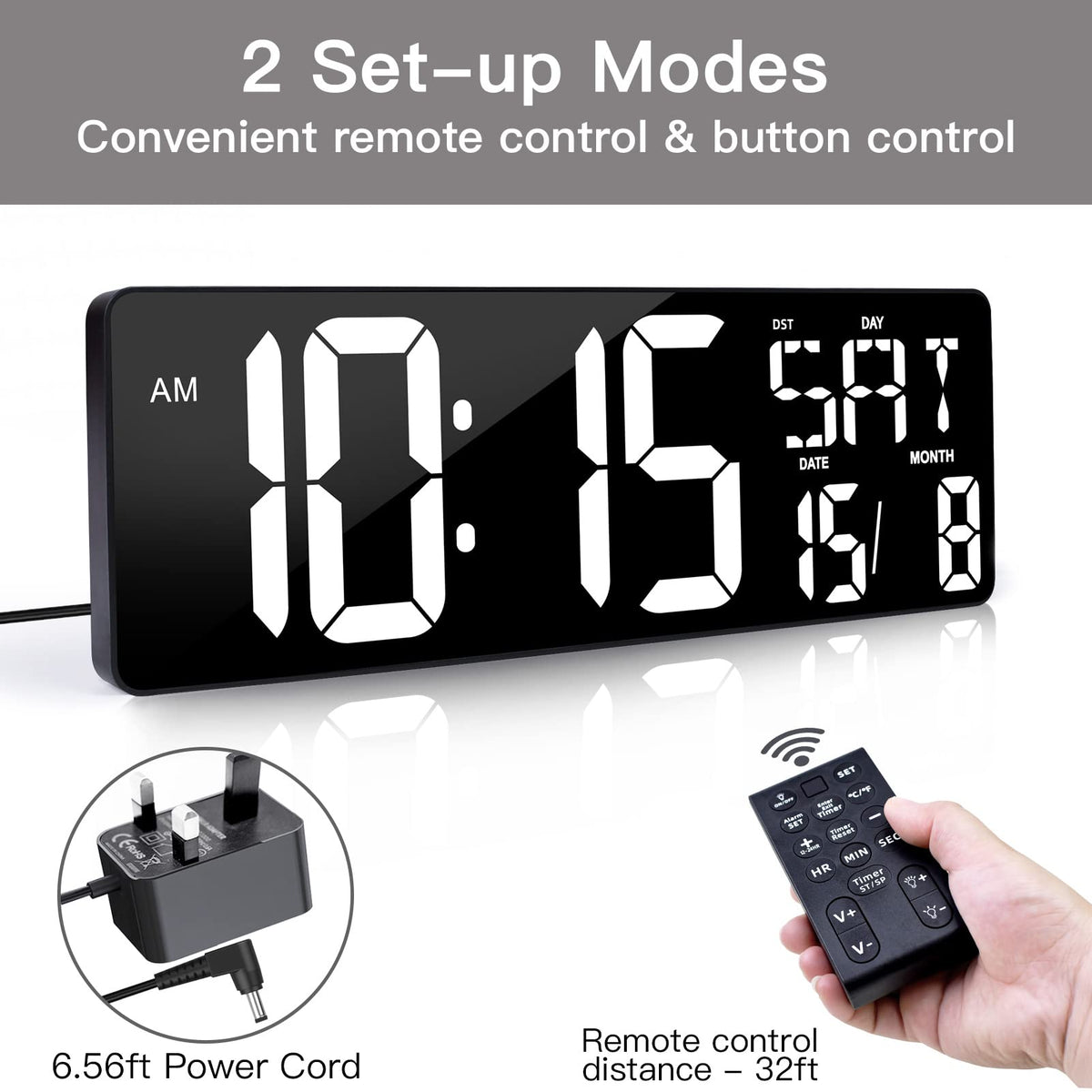 XREXS 16.5 Inch Digital Wall Clock Large Display, Auto-Dimming, Large Timer Clock, Large Digital Wall Clock for Home, Gym, Office and Classroom