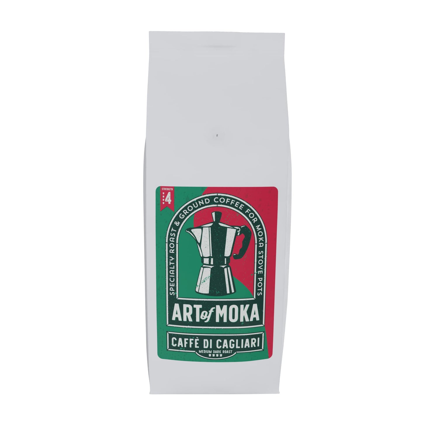 Art Of Moka Strong Moka Ground Coffee 1kg For Italian Moka Stovetop Pot Coffee Makers - Medium Dark Roast Caffe di Cagliari Espresso - Strength 4