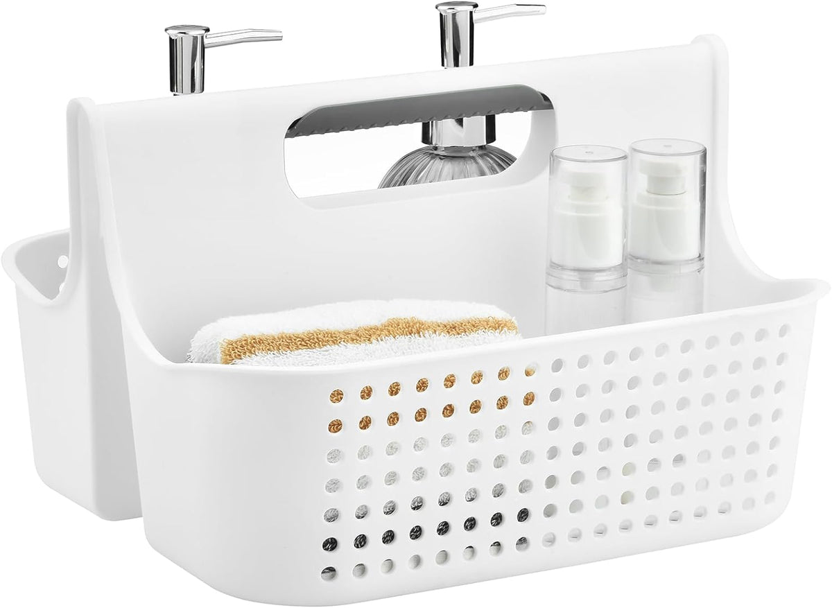 ALINK Plastic Shower Caddy Basket, Portable Divided Cleaning Supply Storage Organizer with Handle for College Dorm Bathroom (white)