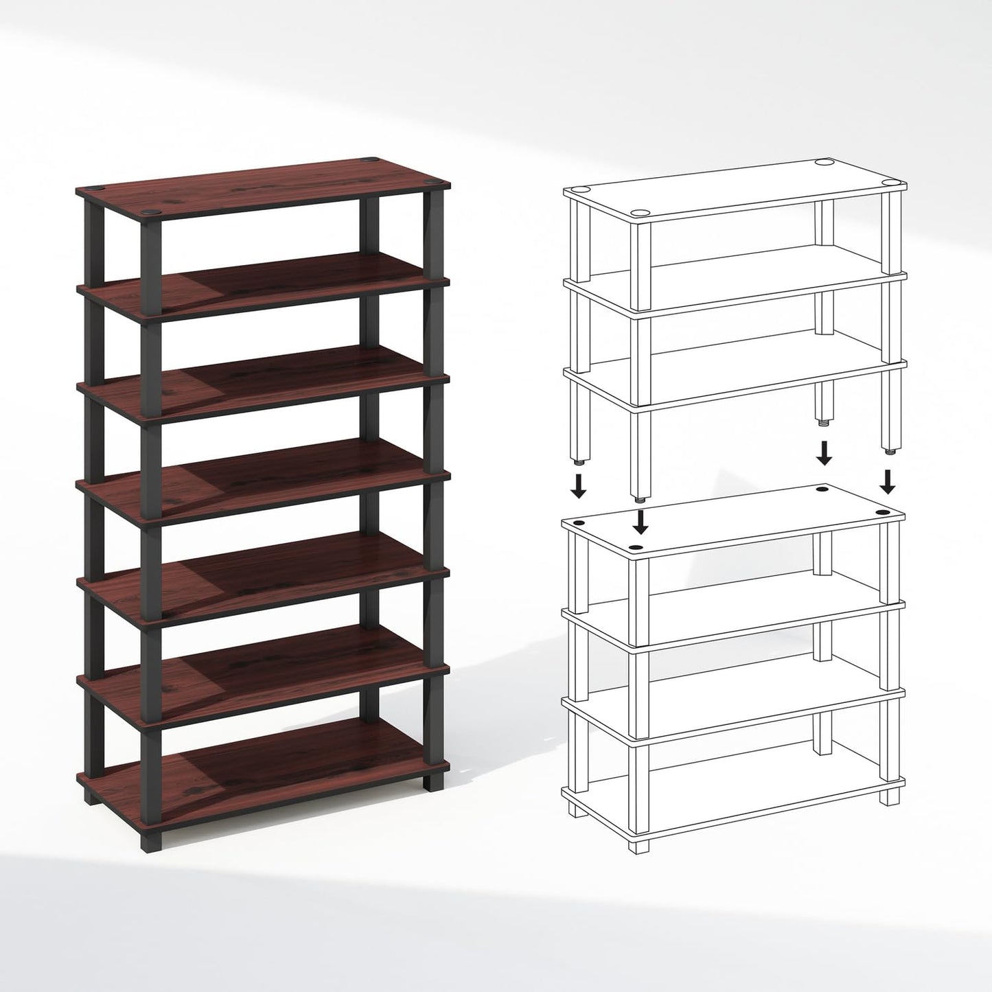 Furinno TURN-N-TUBE Storage Shelves Set of 2, 4-Tier Stackable Standing Shelf, Open Corner Shelf, for Organization and Storage, Living Room, Garage