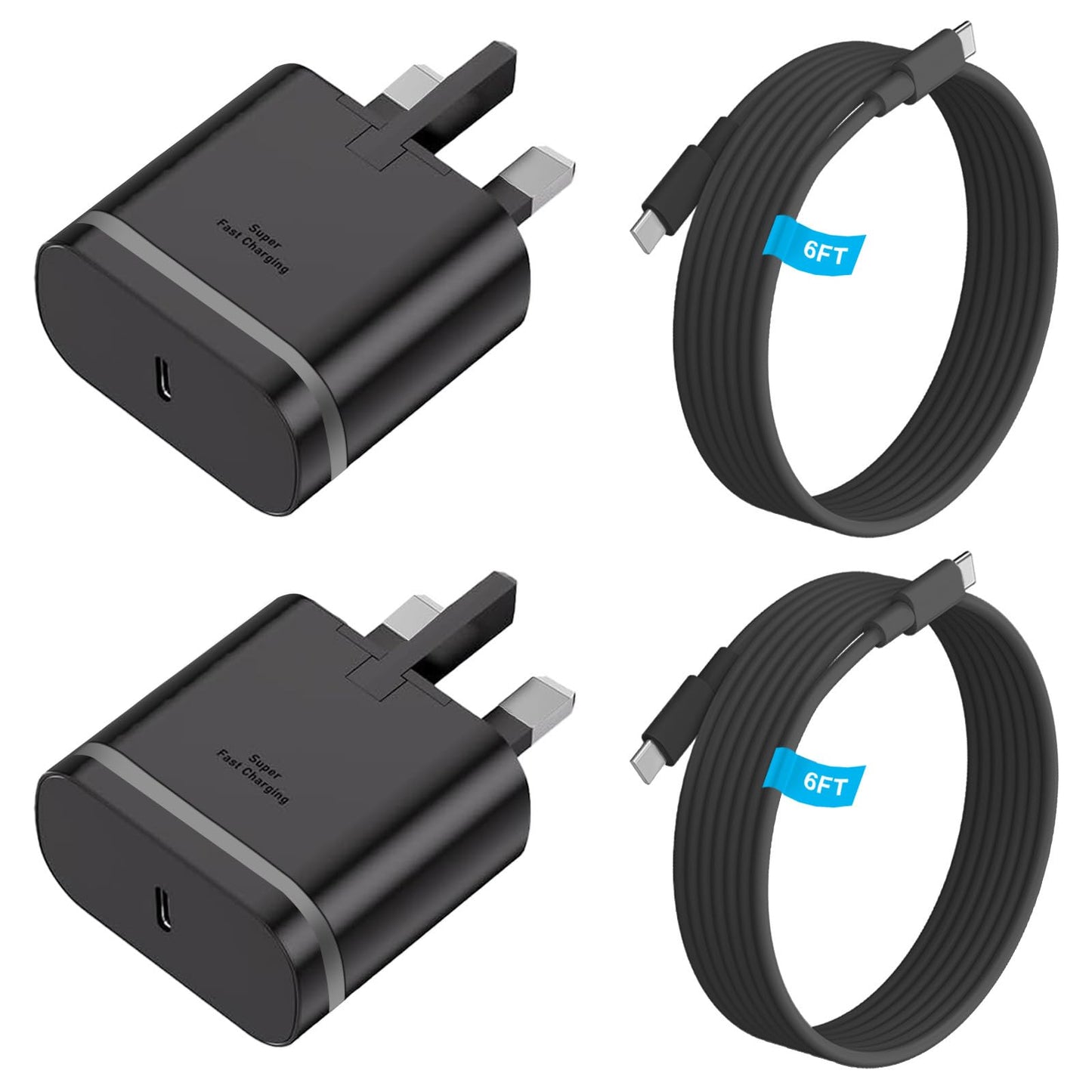 for Samsung Charger, 2 Pack 25W USB C Charger, Super Fast Charging Plug and Cable 2M, Wall Adapter for Samsung Fast Plug for S25/S24/S23