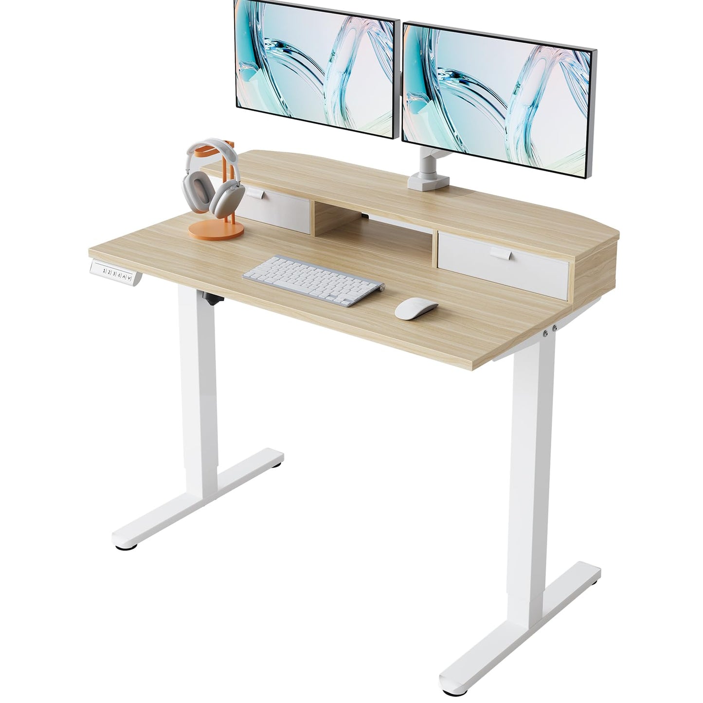 HUANUO Standing Desk with Drawers, 100x60cm, Natural