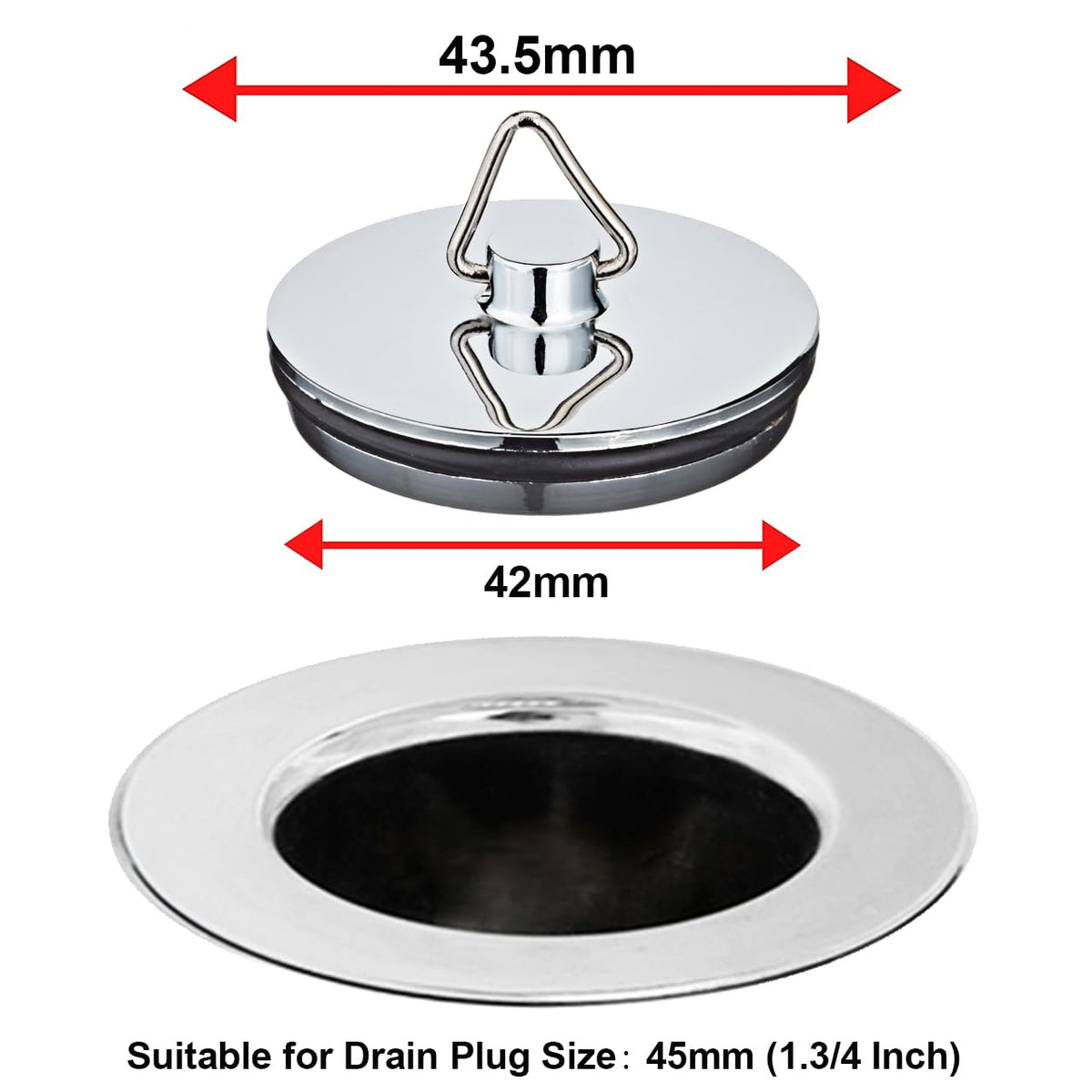 2 Pack Tomario Chrome Bath Plug, 450mm Stainless Steel Ball Chain Hook Pedestal Bathroom Sink Plug for Kitchen Bath Sink Drain Stopper Plug