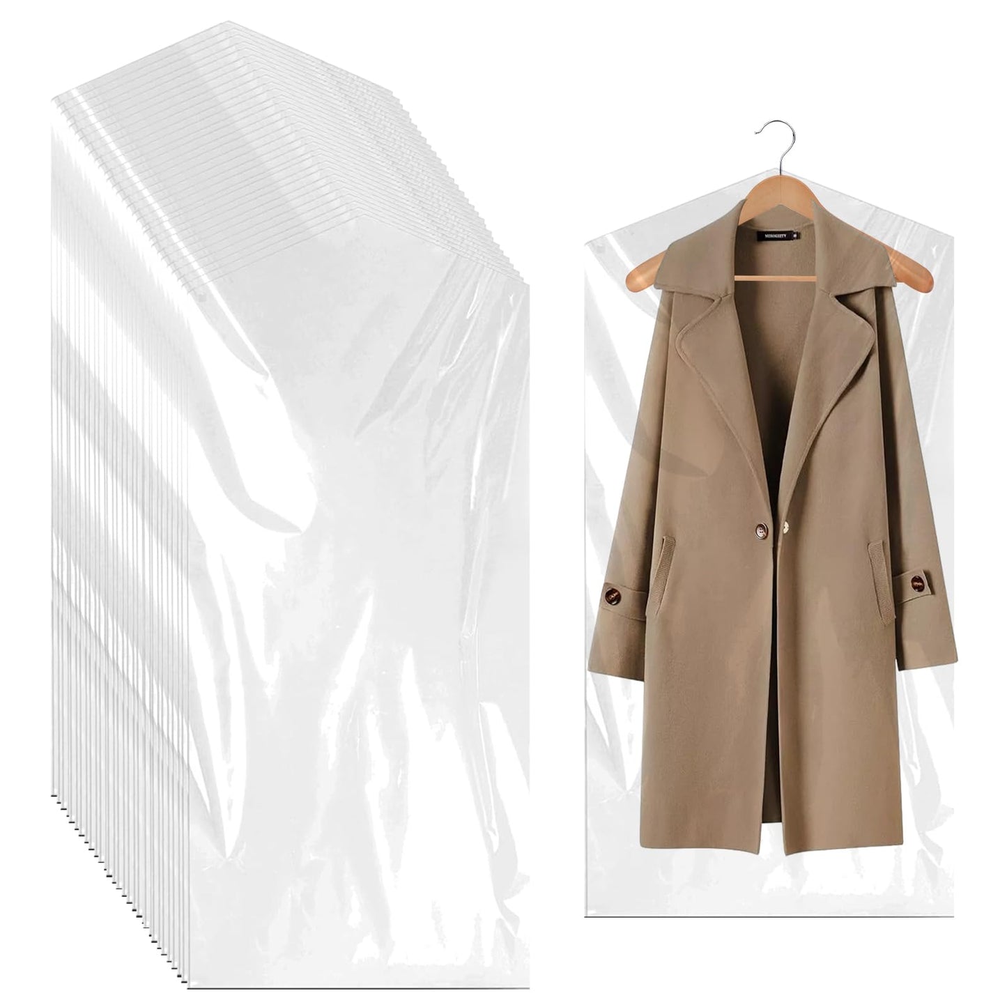 Plastic Garment Bags, 30 Pack Dry Cleaning Bags, Clear Clothes Covers, Dust Proof Garment Protector Covers, Garment Bags