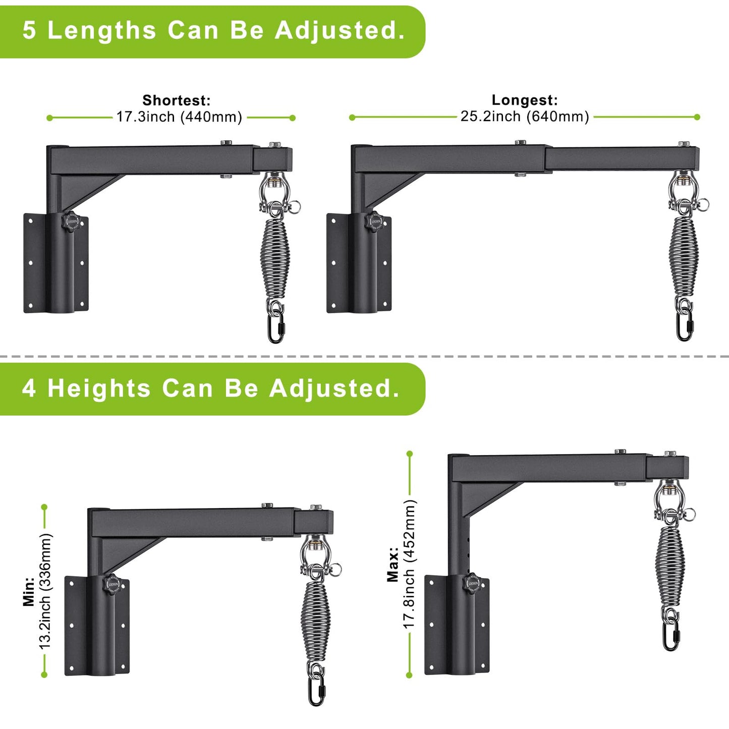 BeneLabel Punch Bag Bracket, Boxing Bag Wall Stand Frame Heavy Duty Speed Bag Hanger Silent Rotation Spring Carabiner with Adjustable 44-64cm