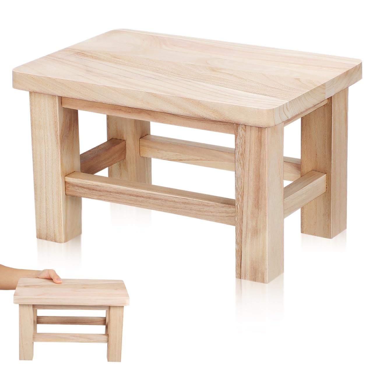 TOPBATHY Solid Wood Shoe Changing Stool Wooden Bench Seat for Entryway Small Step Stool Footrest and Plant Stand Compact Low with Smooth Rounded