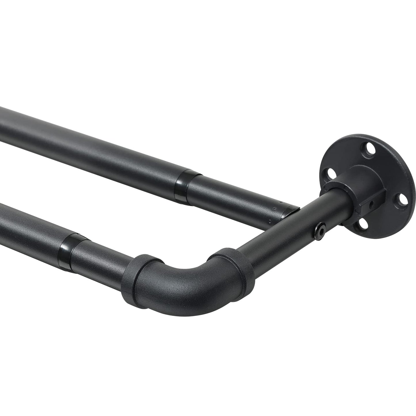 Harrms Industrial Double Curtain Pole, Curtain Poles for Eyelet Curtains, Matt Black, 74-236cm, Extendable Metal Curtain Rod Blackout Room Darkening