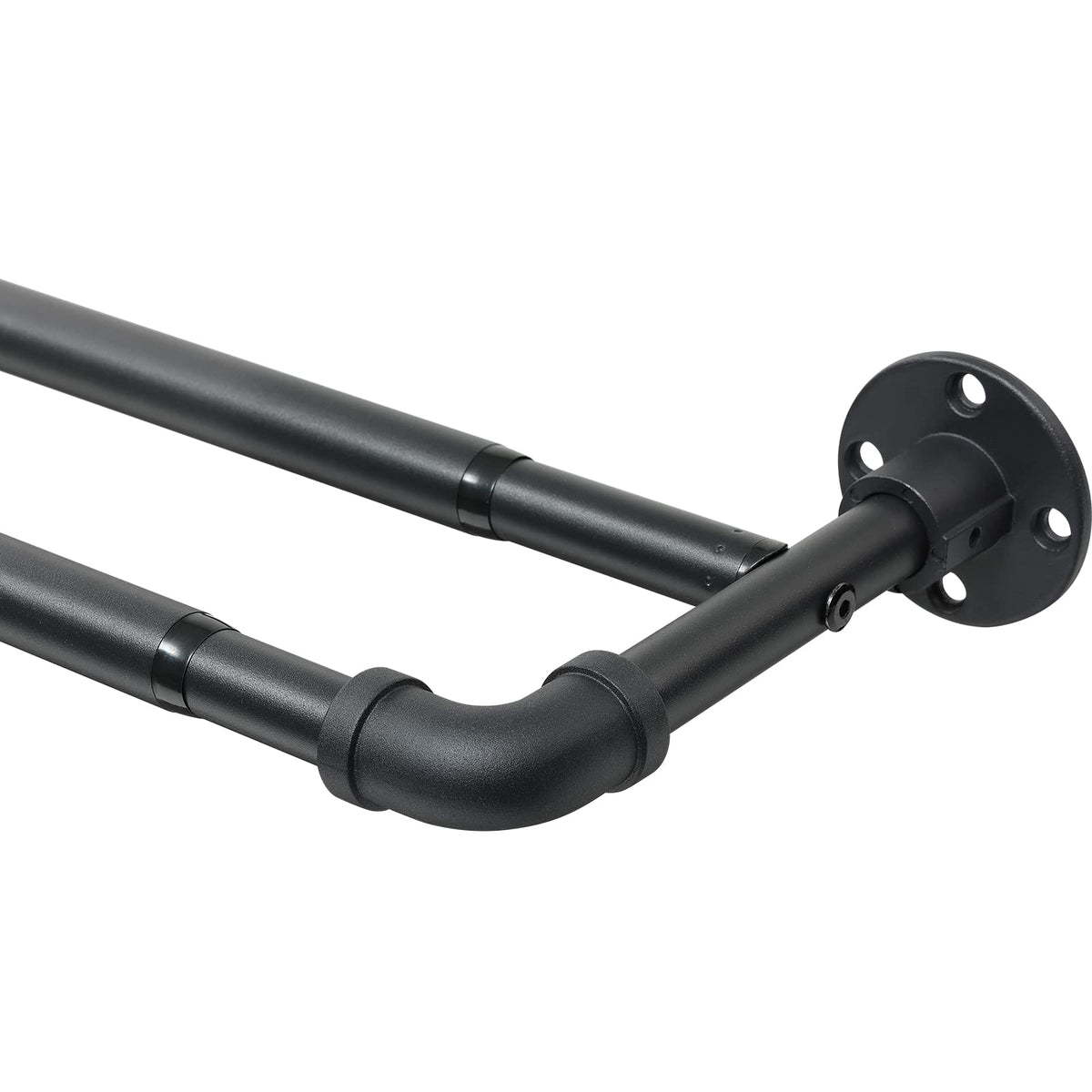 Harrms Industrial Double Curtain Pole, Curtain Poles for Eyelet Curtains, Matt Black, 74-346cm, Extendable Metal Curtain Rod Blackout Room Darkening