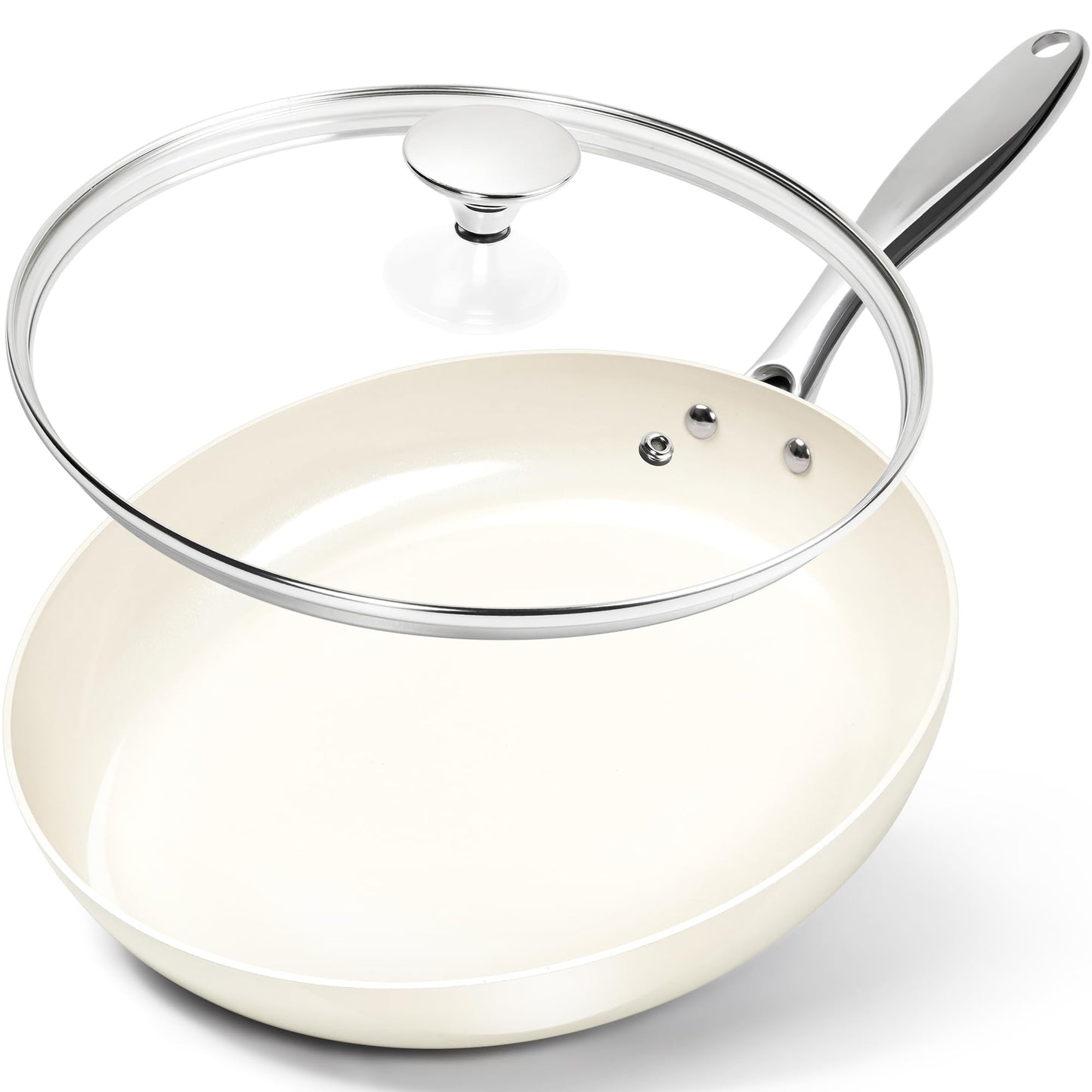 MICHELANGELO Frying Pan 30cm, Durable Ceramic Non-Stick Surface for Effortless Cooking, Oven & Induction Hob Safe, PFOA-Free, Cream White