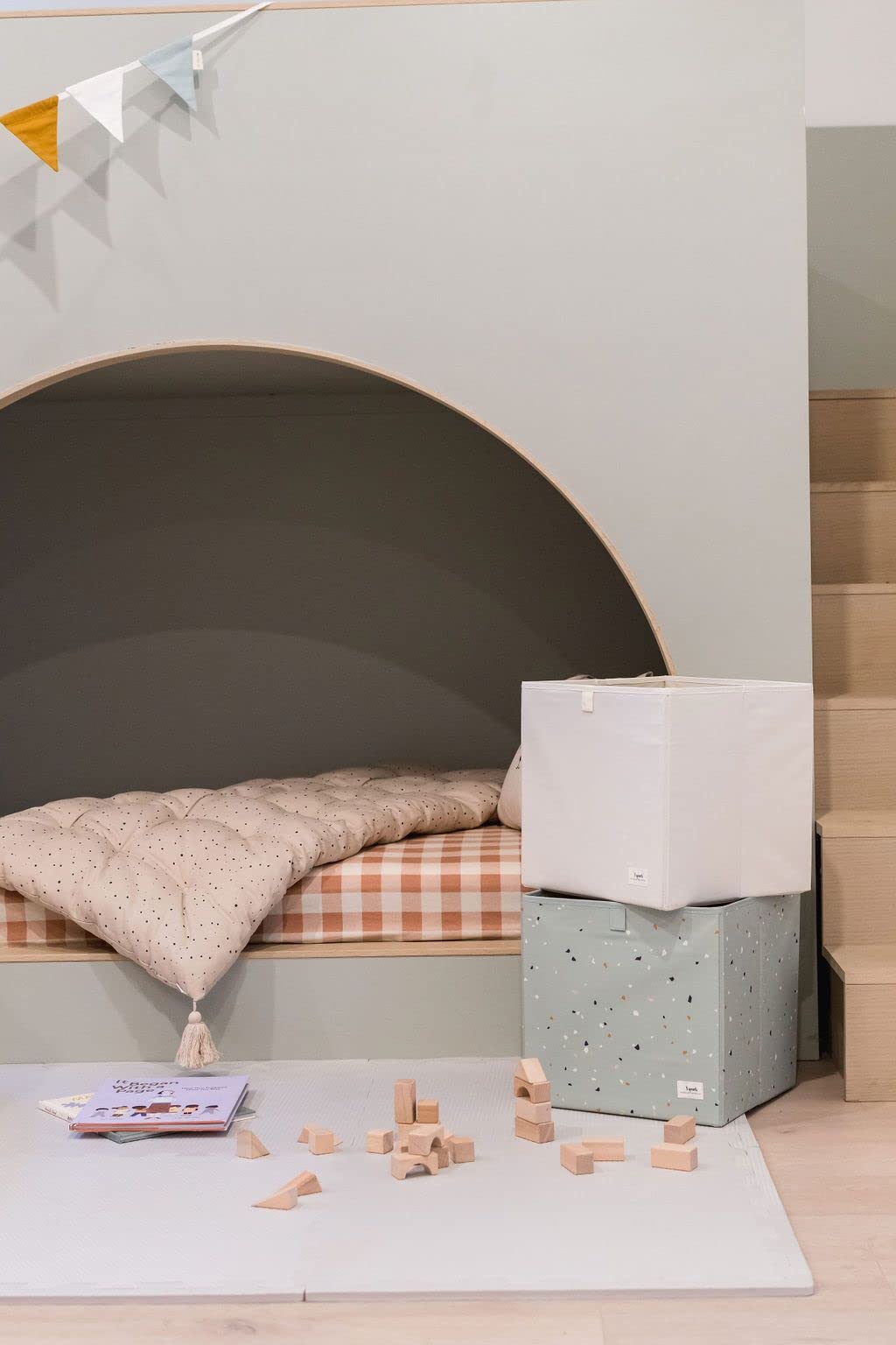 3 Sprouts Storage Cube Box, Foldable Fabric Cubby Organizer, Cream