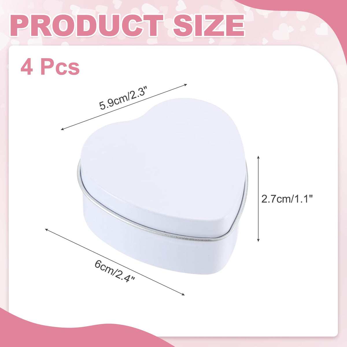 sourcing map 4Pack Metal Tin Box, 2.4x2.3x1.1 Heart Empty Tinplate Containers with Lids