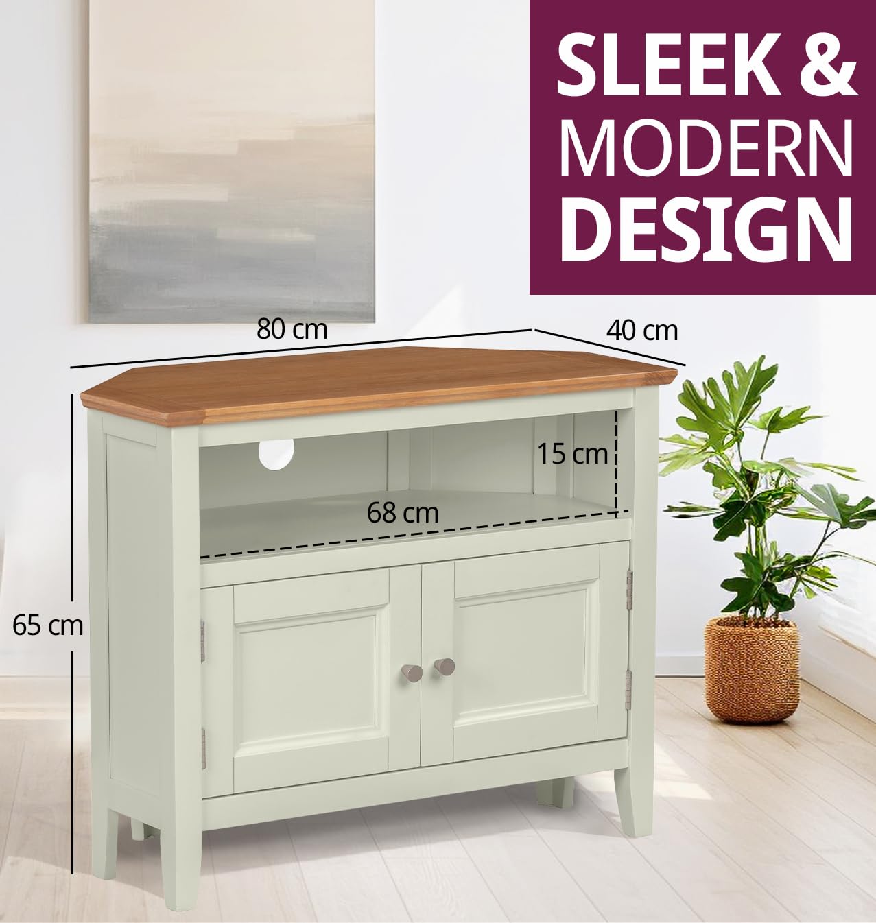 Hallowood Furniture Clifton Oak Painted Green Off White Corner TV Unit