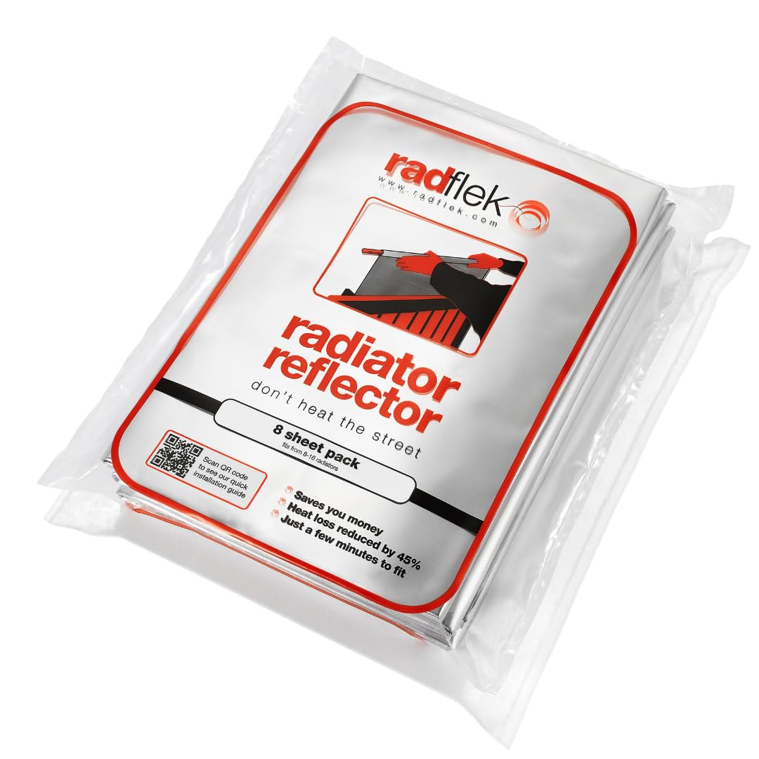 Radflek Radiator Reflector Panels - Heat Reflective Radiator Foil Sheet - Contains 8 Energy Saving Radflek Radiator Reflectors - Easy Install with