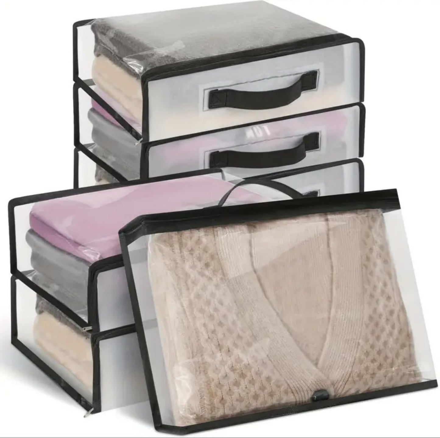 MANTTH Clear Sheet Storage Bags with Zipper 6 Pack, Plastic Sweater Storage Bins for Clothing