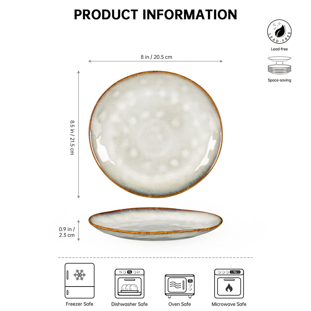 Henten Home Cake Plate, Set of 4 Porcelain Dessert Plates, Stoneware Dinner Plate Modern Beige, Crockery for 4 People, Salad Plates for Microwave and