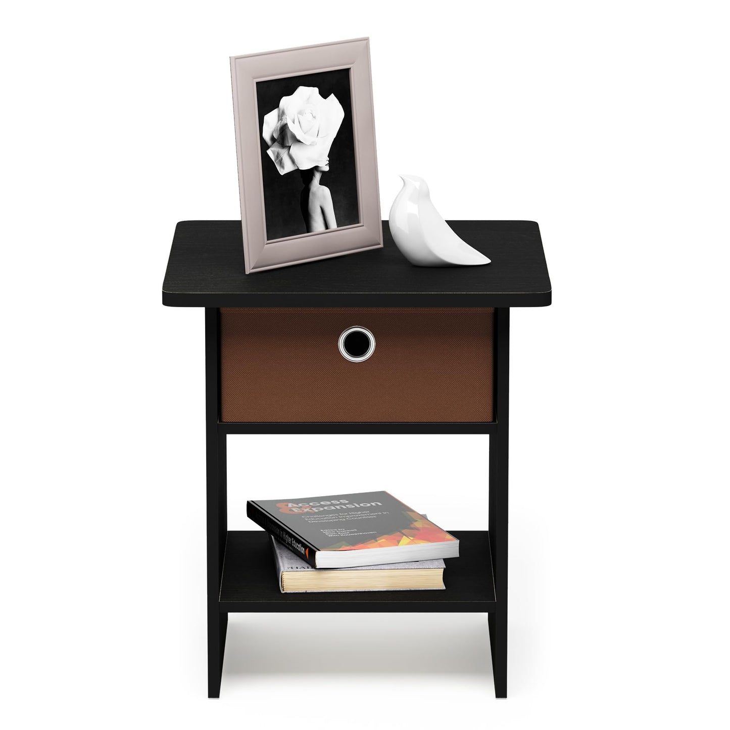 Furinno Dario End Table/ Night Stand Storage Shelf with Bin Drawer, Americano/Medium Brown