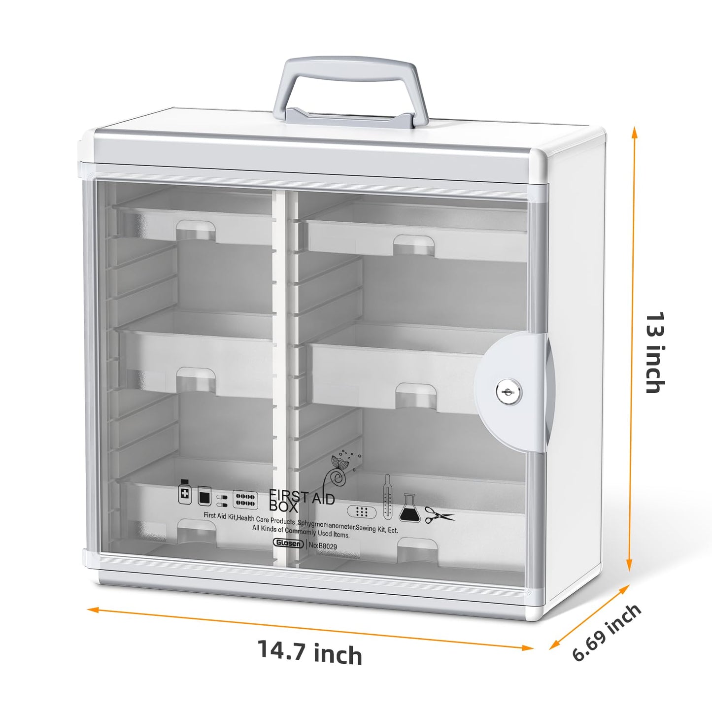 Glosen Lockable Medicine Cabinet Organizer, Bathroom Medicine Storage Box Wall-Mounted
