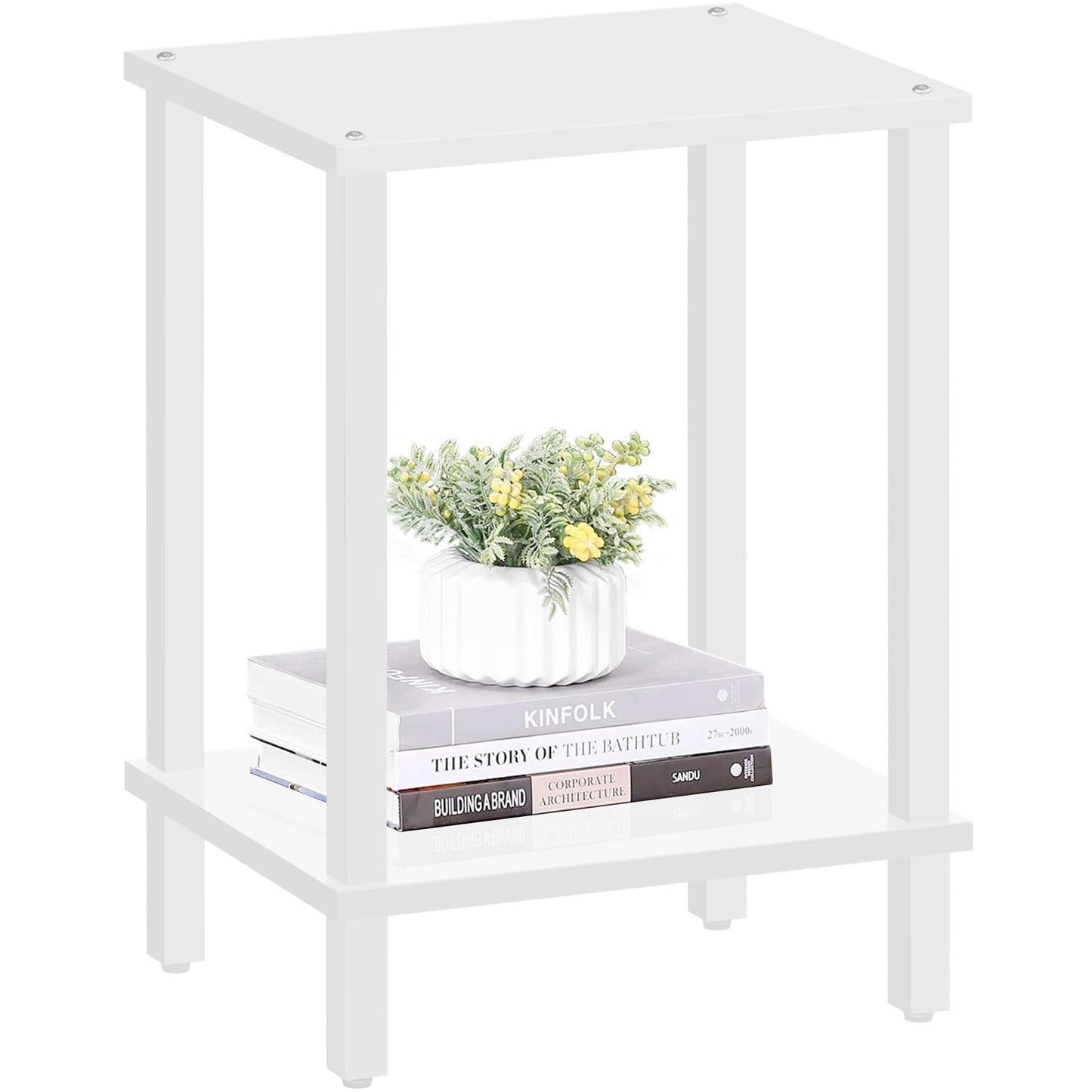 TUTOTAK Side Table, Bedside Table, Night stand, 2-Tier Storage Shelf, End Table for Small Space, Living Room, Bed Room, White TB01BW034EU