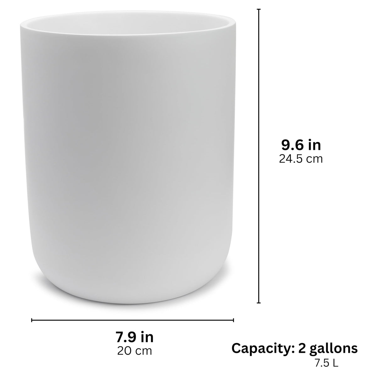 YEW DESIGN Matte White Round Compact Trash Can Mini, 2 Gallons / 7.5L Garbage Bin, Tiny Wastebasket for Bathrooms, Office, Under Desk, Bedroom