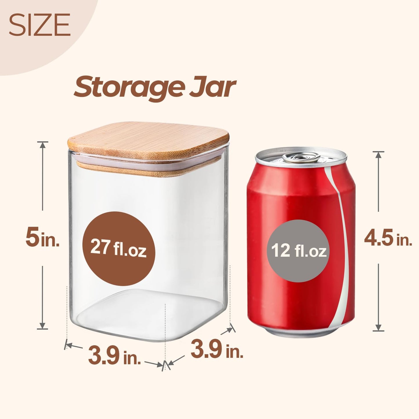 ComSaf 27oz/800ml Glass Food Storage Jars Set of 6, Clear Storage Containers with Airtight Bamboo Lid, Pantry Organization Jar, Spice, Tea, Coffee and
