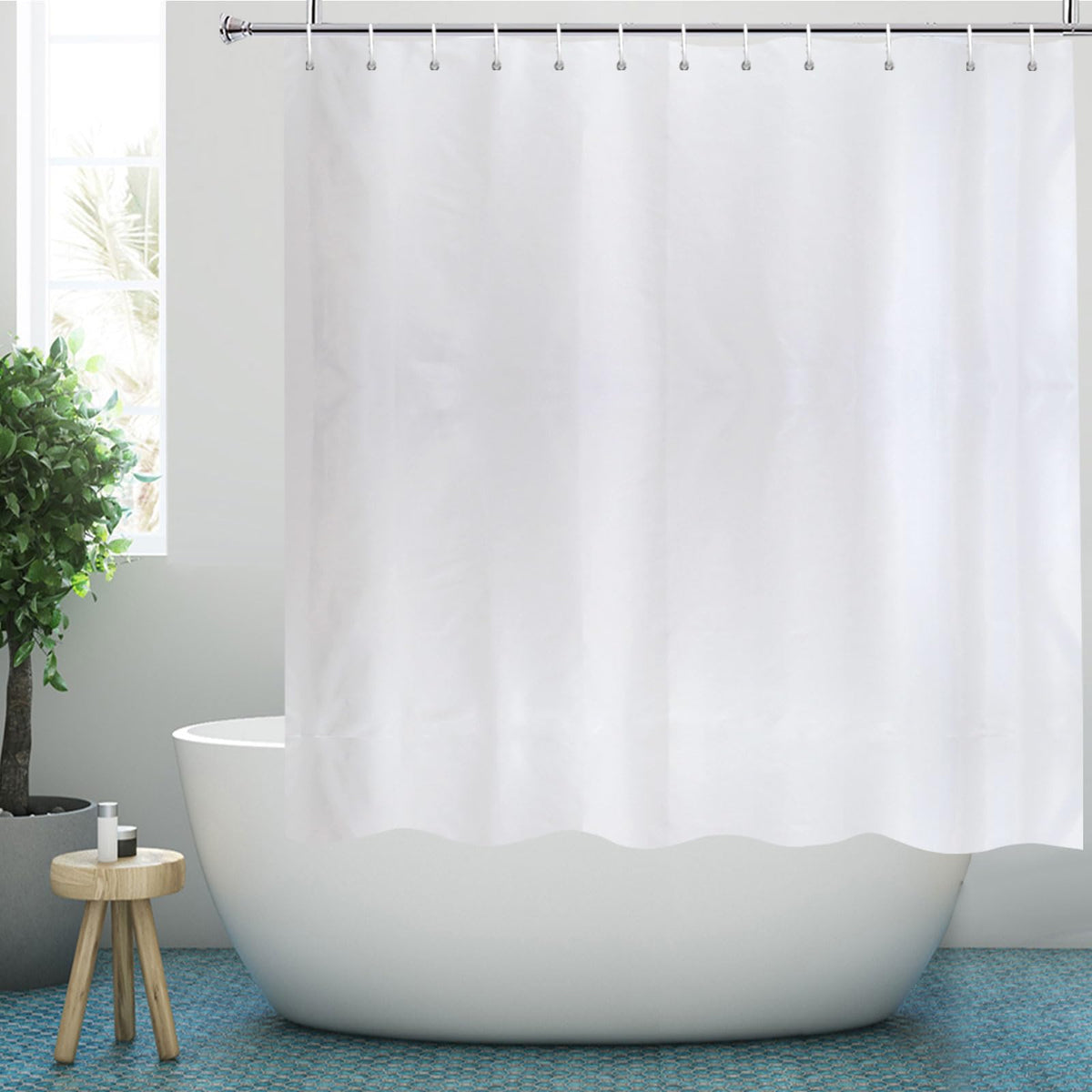 YISURE Weighted Shower Curtain 160 Drop, White Waterproof Fabric Short Shower Curtain for Bathroom, 180x160cm/71 x63