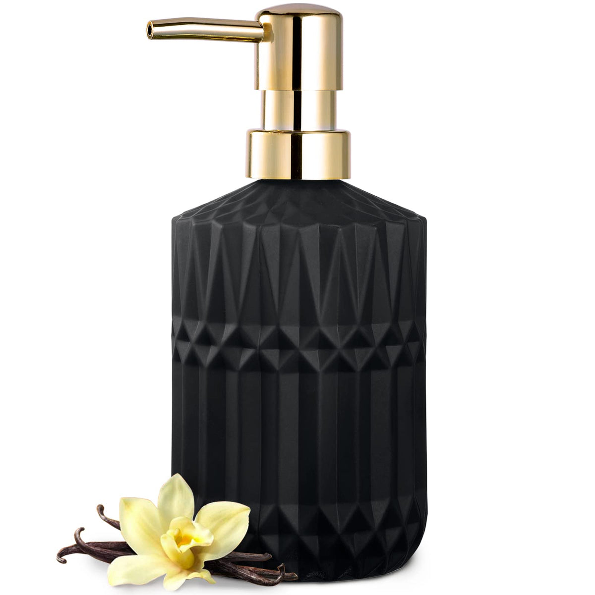 EMPO Clear Glass Soap Dispenser with ABS Plastic Pump, Crystal Lotion Dispensers for Kitchen Sink, Bathroom (Black B)