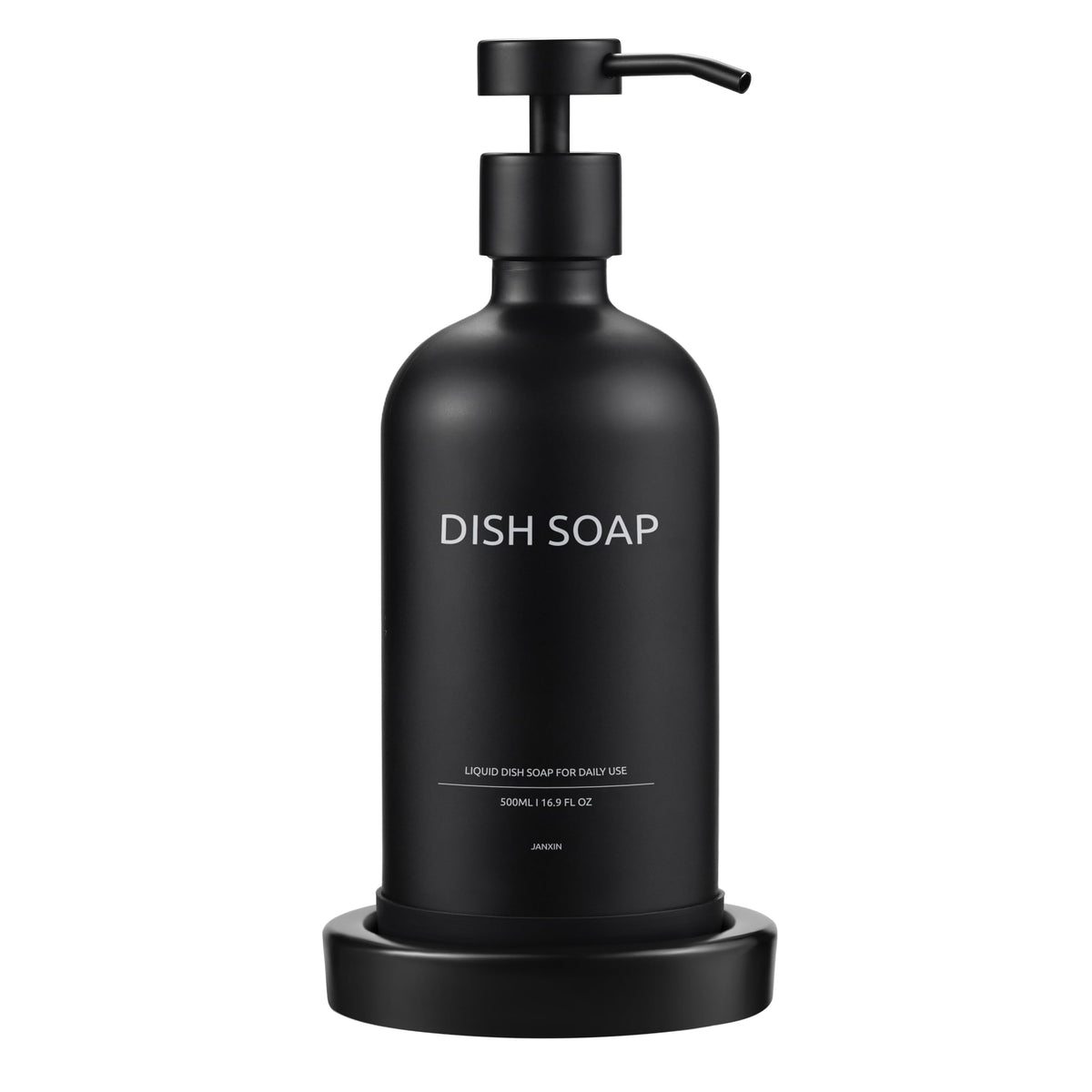 Janxin Modern Dish Soap Dispensers for Kitchen, Black Soap Dispenser, Soap Dispenser Bathroom, With Tray, for Bathroom and Kitchen (Black Bottle