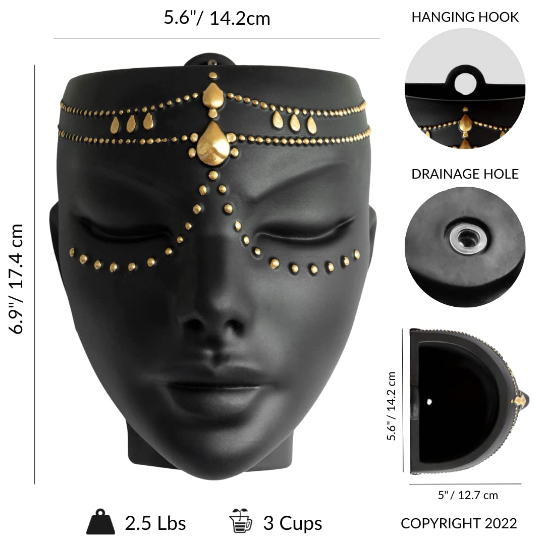 Bossa Linda Head Planter for Flat Surface & Wall Pot Heads for Plants with Wall Hook and Drainage | Unique Tabletop Face Planter Pots for Indoor and