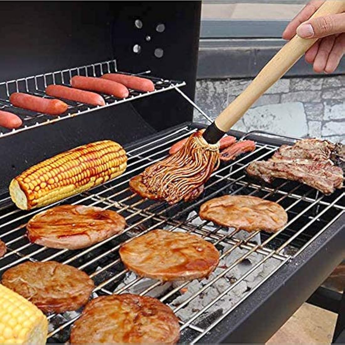 Barbecue Basting Brushes, YFWOOD Grill Basting Mop 18inch/45.7CM Wooden Long Handle with 3 Extra Replacement Heads for BBQ Grilling Smoking Steak