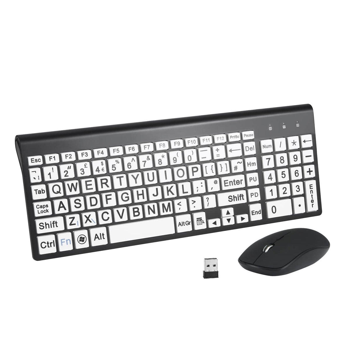 Full Size Big Large Print 2.4g wireless keyboard nd mouse with Oversized Print for eldly people and kids Visually Impaired Low Vision