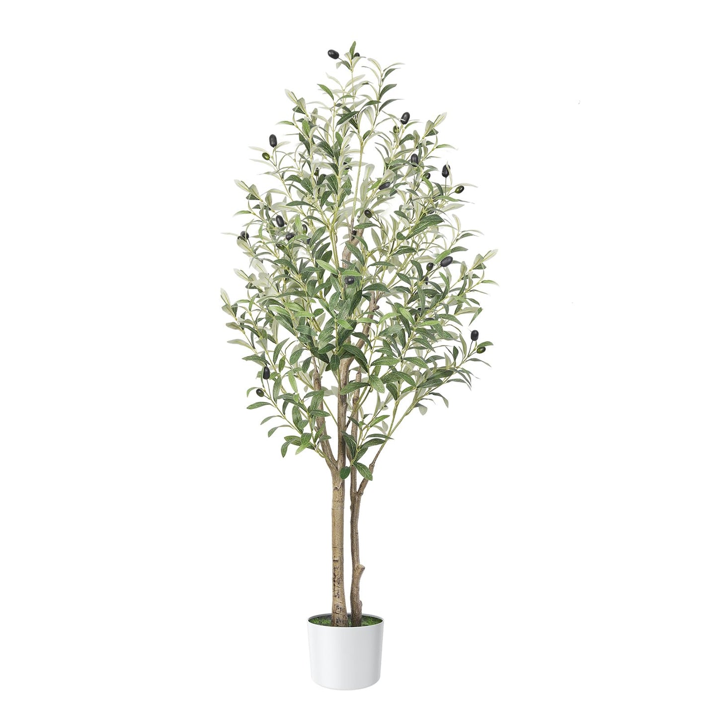 Alupssuc 4FT Olive Tree Artificial, Faux Olive Tree with White Pot, Fake Olive Plant Indoor Outdoor with Natural Wood Trunk & Lifelike Fruits, Perfect