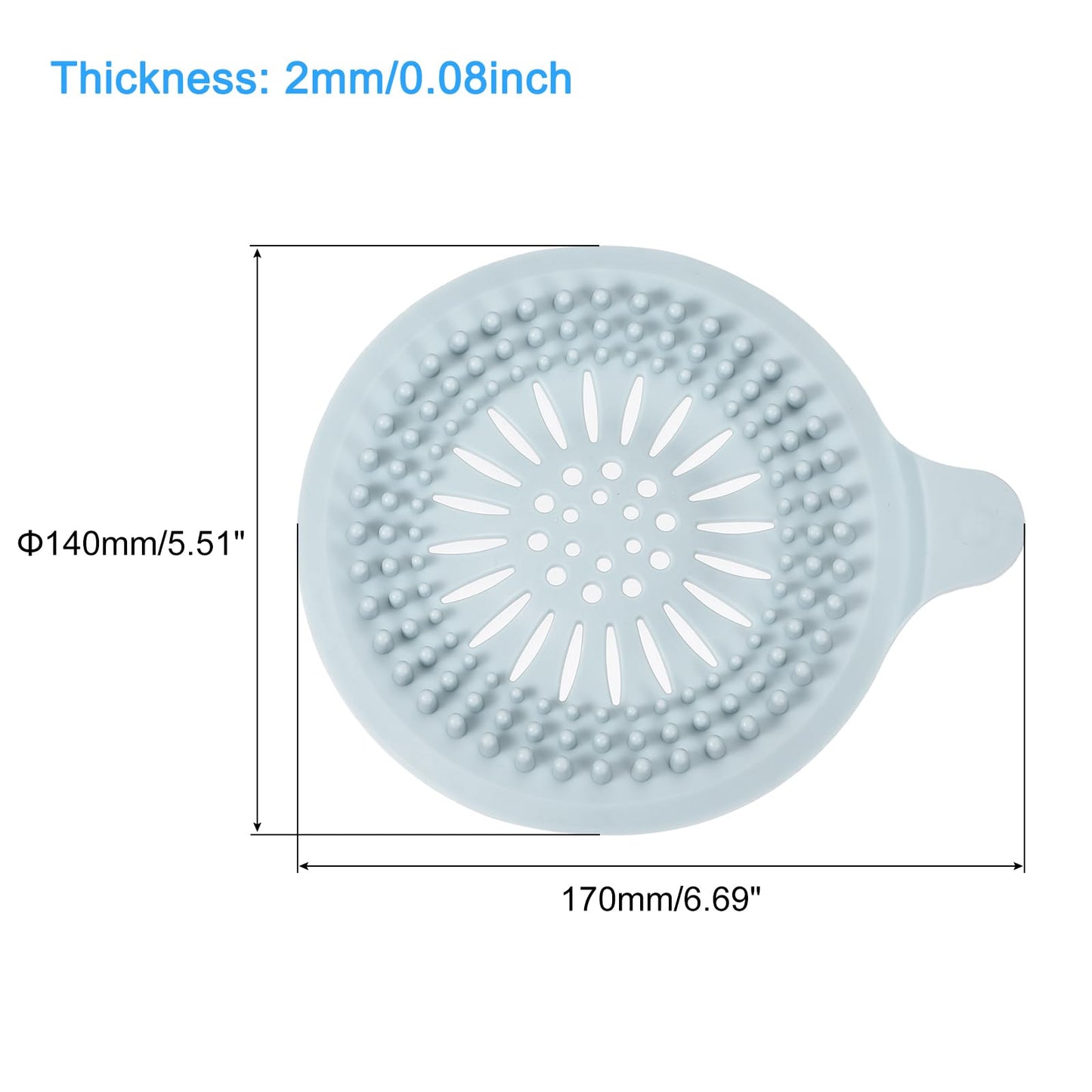 sourcing map Hair Drain Catcher, 5.51inch Round Tub Drain Covers Drain Protector with Handle Suction Cup for Kitchen Bathroom Balcony, Light Blue 2Pcs
