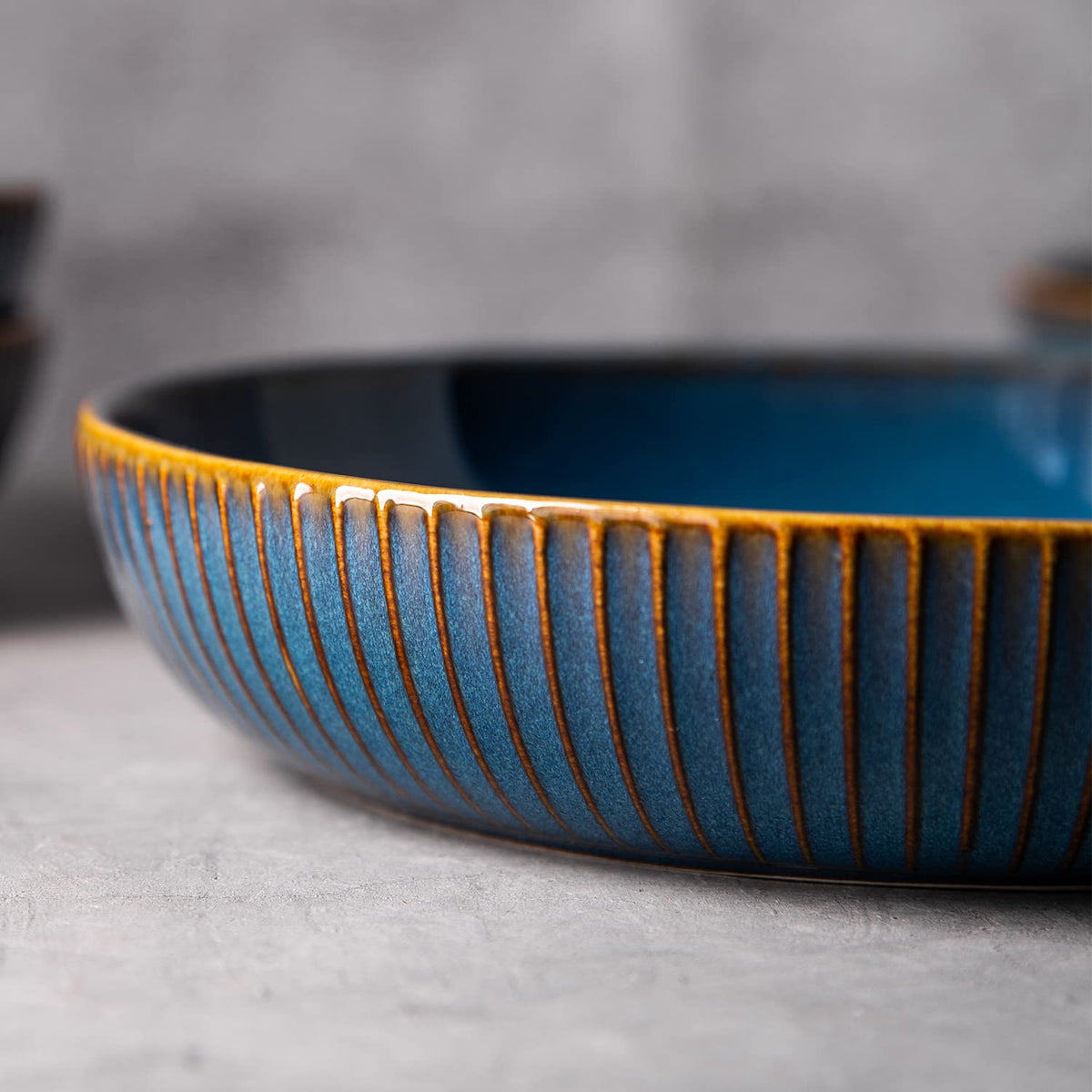 CSYY 4 Pcs Large Pasta Bowls, 1000ml 21cm Deep Porcelain Plates Set, Blue Round Premium Plates Set for Pasta, Salad, Soup, Fruit