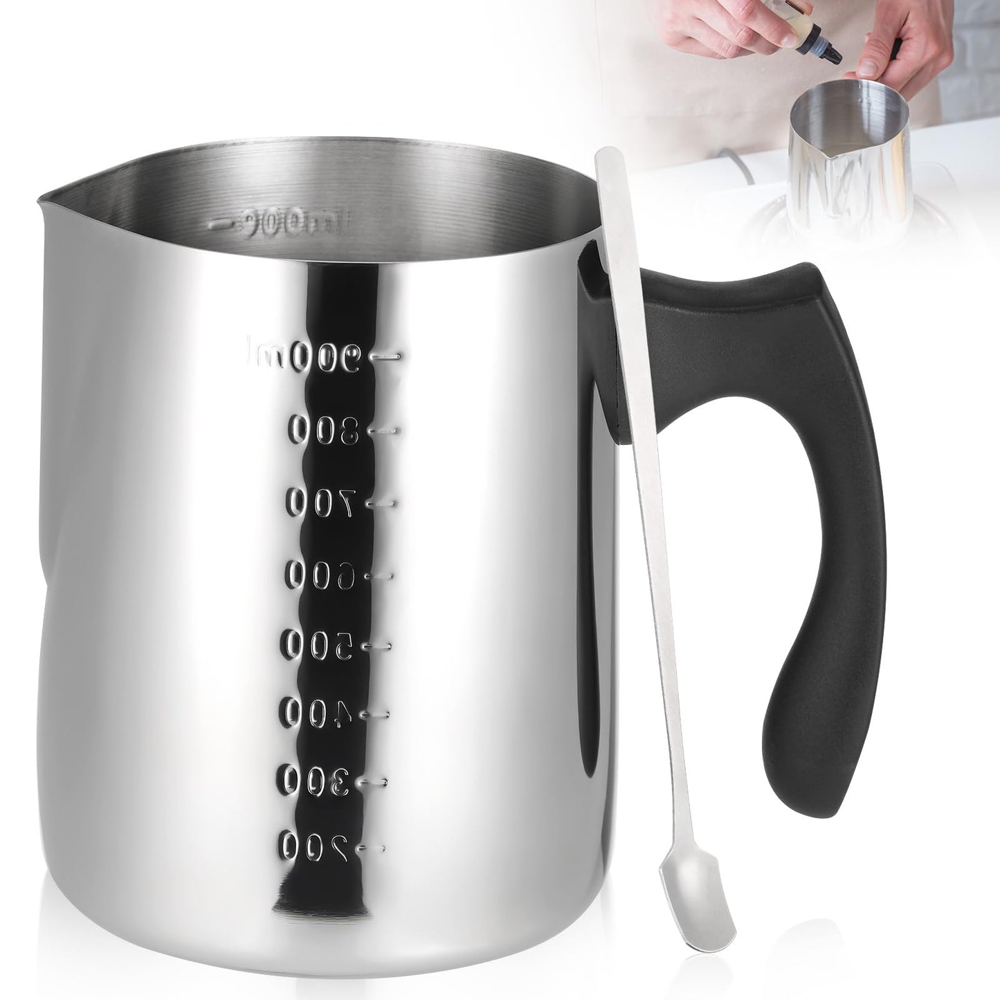 Hejo 900ML Candle Wax Melting Pot, Stainless Steel Candle Melting Pot with Stirring Spoon, Candle Making Jug with Heat-Resistant Handle, Wax Melter