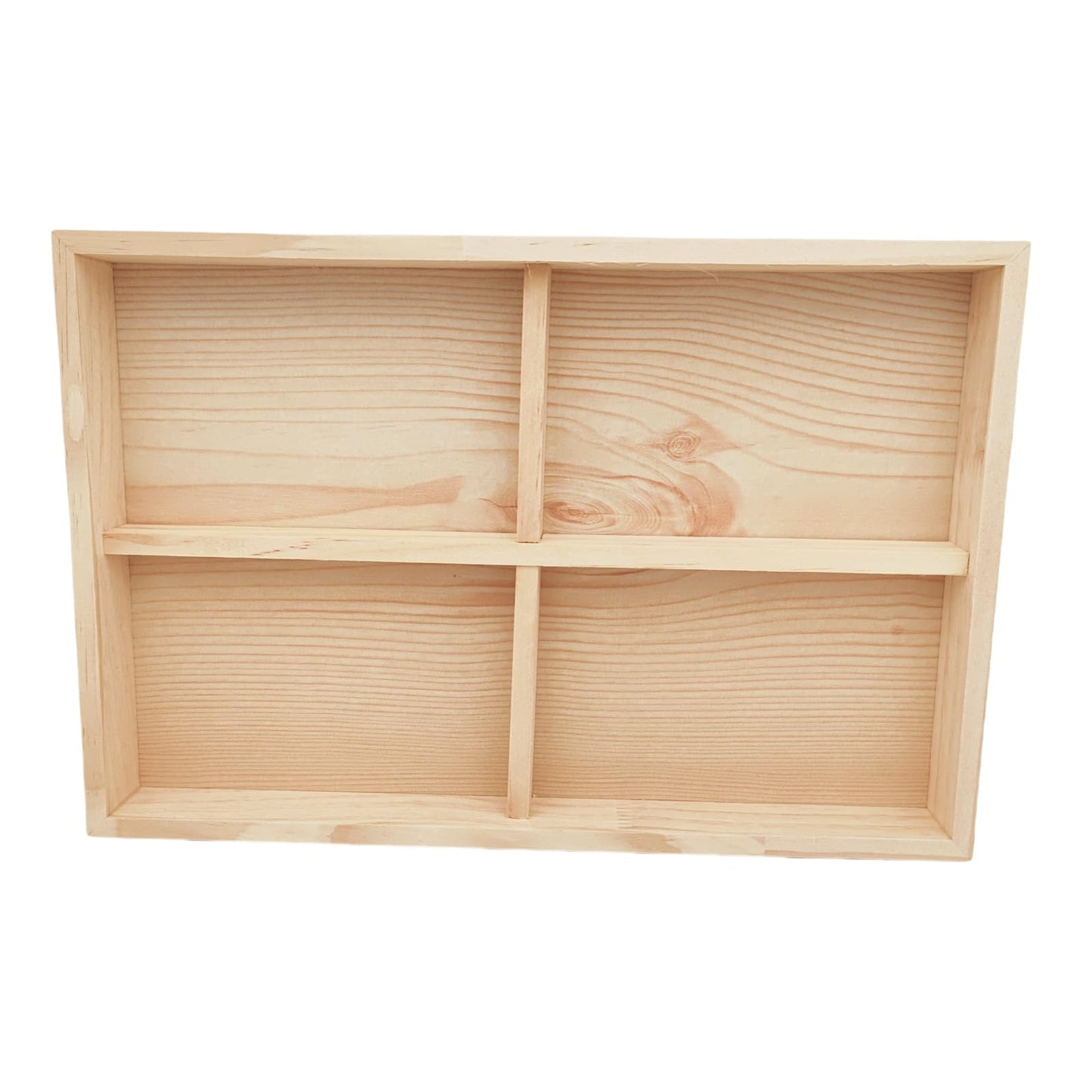 Anktily Unfinished Wooden Storage Divider Box with 4 Compartments, Showcase Display Box Underwear Storage Case Wood Display Tray for Jewellery