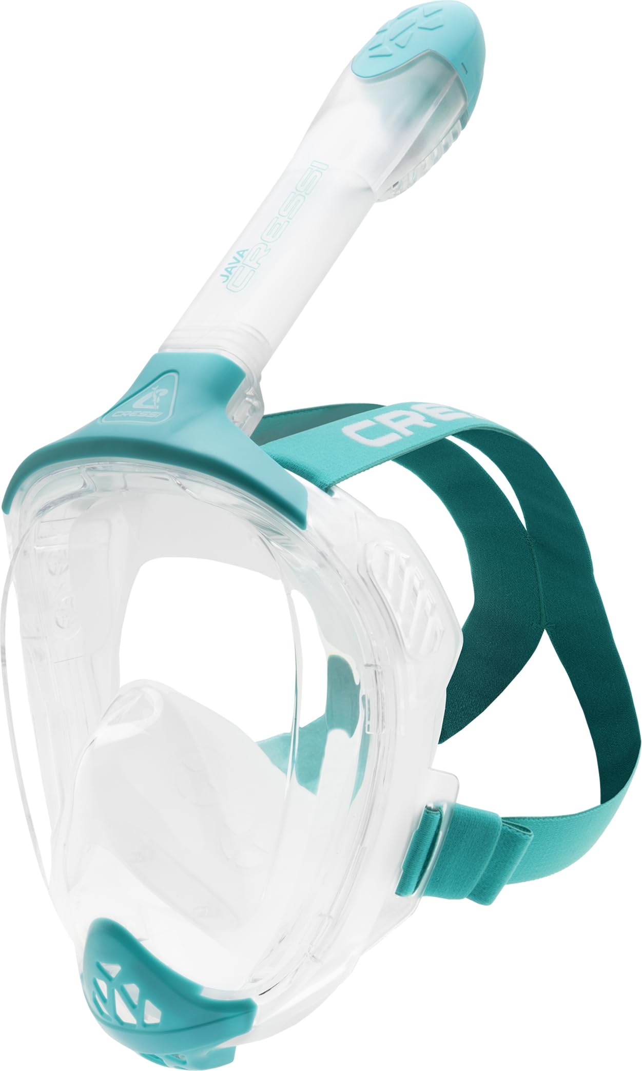 CRESSI Java Full Face Mask Clear/Aquamarine S/M-Unisex Full Face Snorkel Mask, Ultra Clear Anti Fog Lens, 100% Silicone, Snorkel Dry with Safety