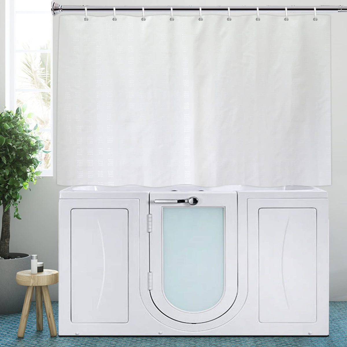 YISURE Extra Short Shower Curtain 102 Drop, White Textured Waterproof Small Shower Curtain for Bathroom Tub, Weighted Bottom and Plastic Hooks 71"