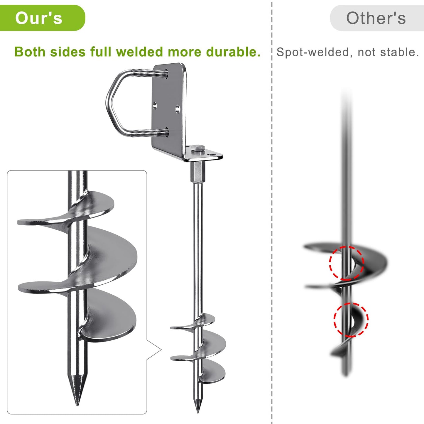 Insaga Multi-Purpose Ground Anchors Screw in, Wider Spiral Earth Anchors, Fully Welded Mobile Home Anchors for Trampolines, Swing Sets, Carports and
